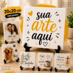 Azulejo Personalizado 20x20 cm com Suporte – Foto, Nome, Frase ou Logo