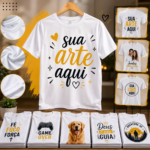 Camisa Masculina Branca 100% Poliéster Personalizada – Foto, Nome, Frase ou Logo